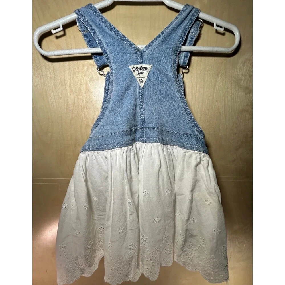 OshKosh B'gosh Vintage Toddler Denim & White Eyelet Lace Jumper Dress 5T